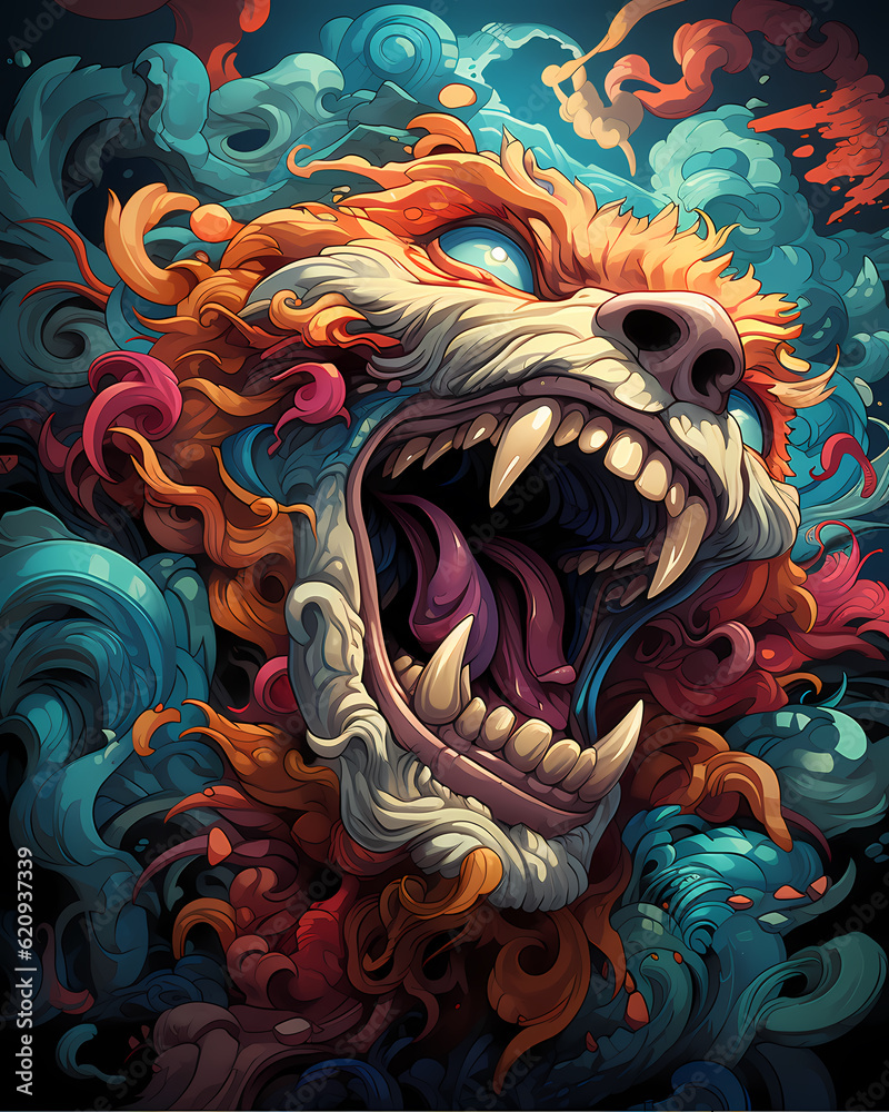 Animal monster tiger tshirt tattoo design dark art illustration