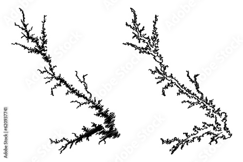 Lake Strom Thurmond Reservoir (United States of America, North America, us, usa, Georgia and South Carolina) map vector illustration, scribble sketch J. Strom Thurmond Dam or Clarks Hill Lake map