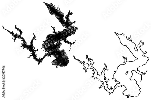 Lake Suchitlan (Republic of El Salvador, central america) map vector illustration, scribble sketch Lago Suchitlán map