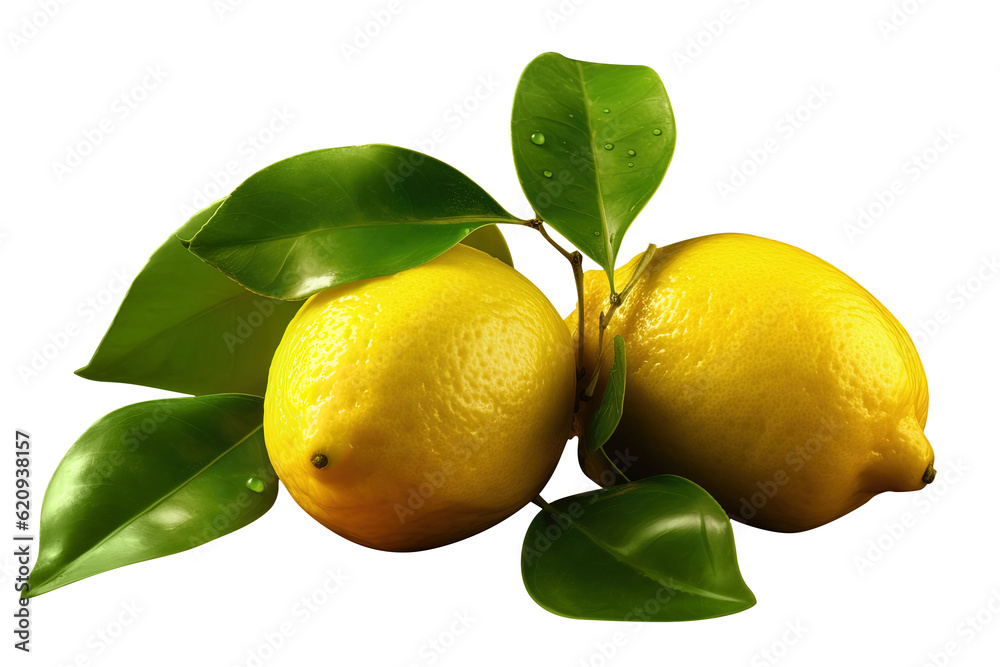 fresh lemons isolated on transparent background. Generative Ai