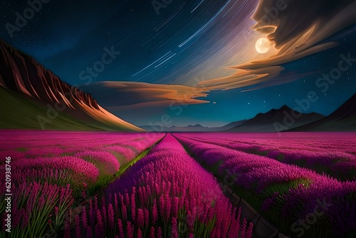 lavender field at sunset ai generated