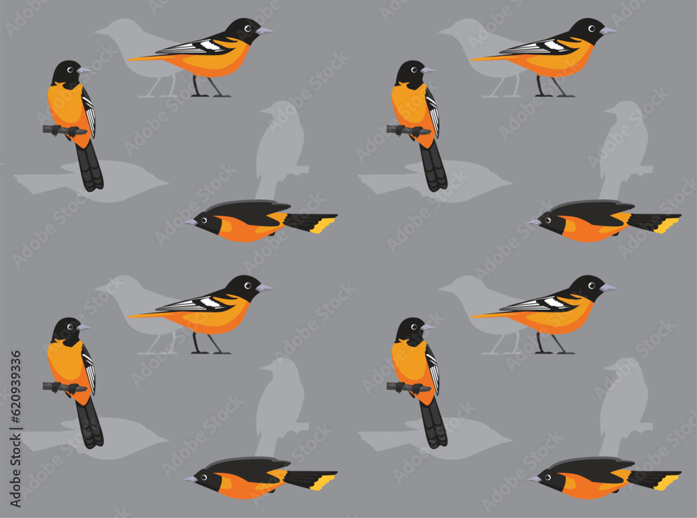 Bird Baltimore Oriole Cute Cartoon Seamless Wallpaper Background