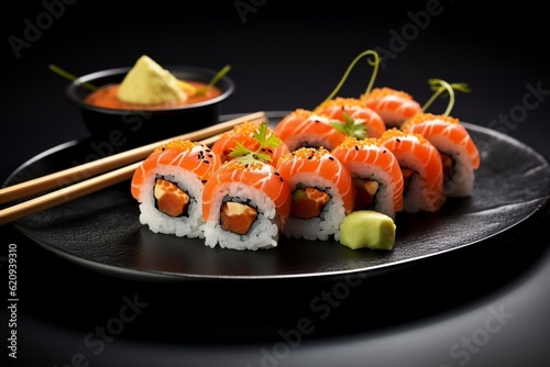 Sushi on a Plate Delight. Generative AI