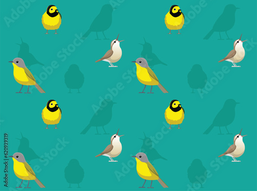 Bird Hooded Warbler Cute Cartoon Seamless Wallpaper Background