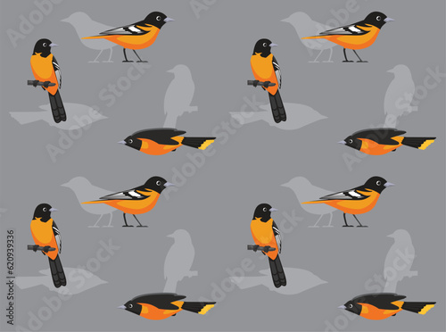 Bird Baltimore Oriole Cute Cartoon Seamless Wallpaper Background