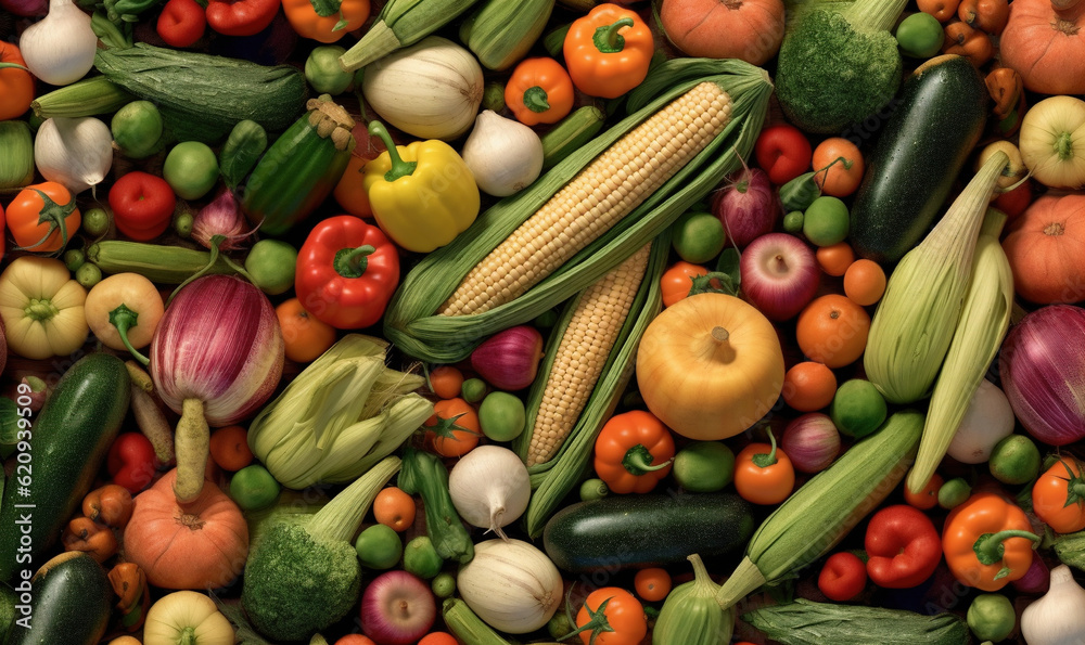  a pile of different types of vegetables and fruits and vegetables.  generative ai