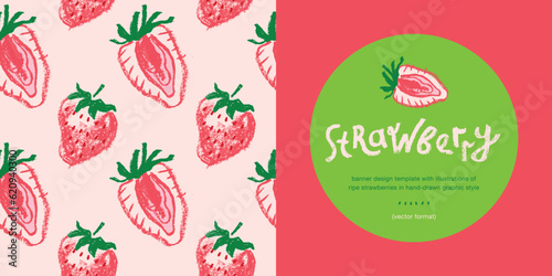 Red strawberry pattern seamless, strawberries illustration for fabric ornament, textile design. Hand drawn vector berry. Juice or jam label design. Bright pink berries background. Strawberry backdrop.