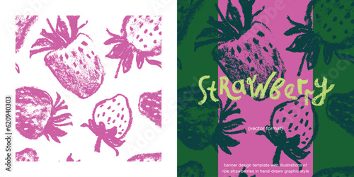 Red strawberry pattern seamless, strawberries illustration for fabric ornament, textile design. Hand drawn vector berry. Juice or jam label design. Bright pink berries background. Strawberry backdrop.