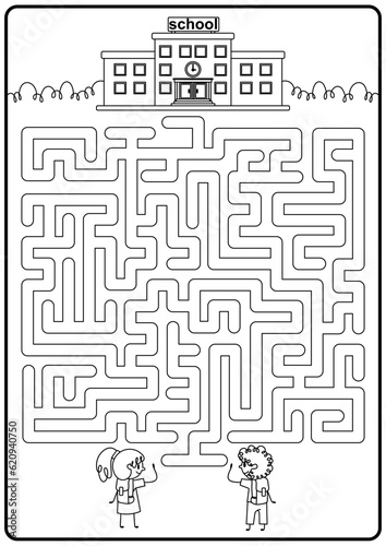 children's educational game. A children's puzzle. Children's maze. Colorful cartoon characters. Funny vector illustration. Isolated on a white background. coloring book. school and students.