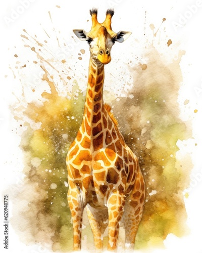 fluidity and unpredictability of watercolors by creating a dynamic and energetic Giraffe print. bold brushstrokes and splashes of color to depict the Giraffe movement and power photo