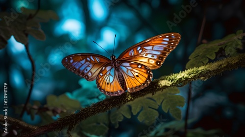 Colourful Butterfly on a Tree Branch