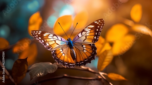 Colourful Butterfly on a Tree Branch