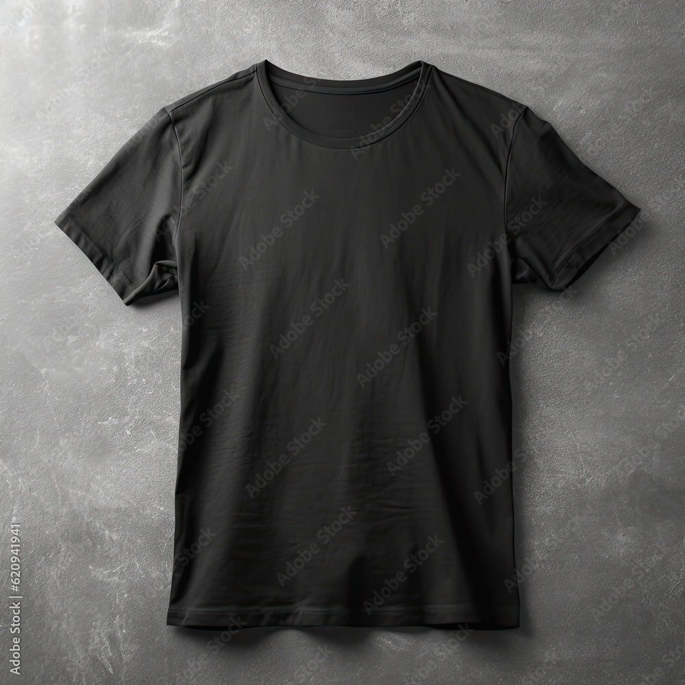 Illustration of a black plain t-shirt mockup, AI-Generated Illustration of a black plain t-shirt mockup, AI-Generated