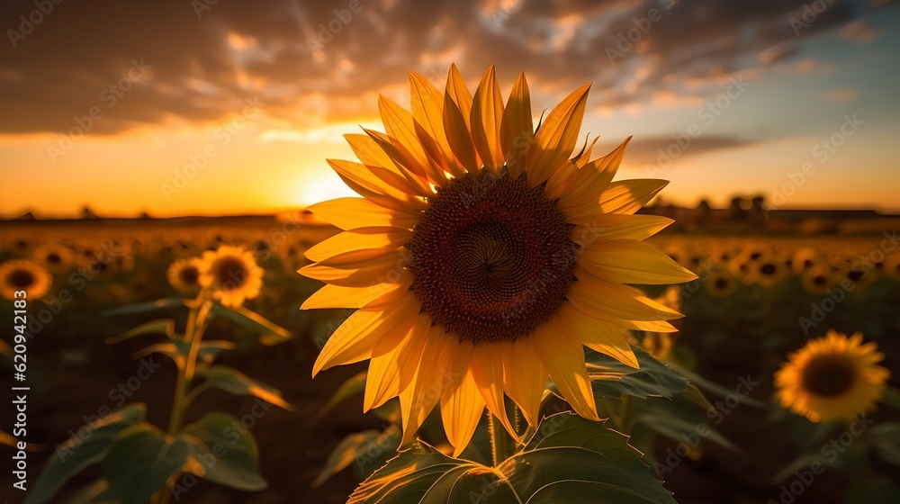 Obraz premium Sunflower Sunset Behind