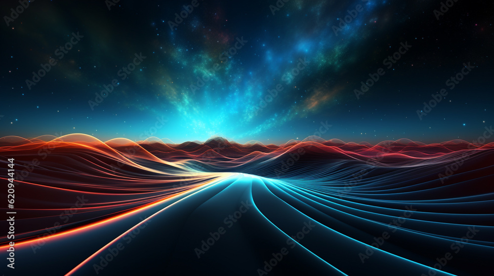 abstract background with neon lights and curved road