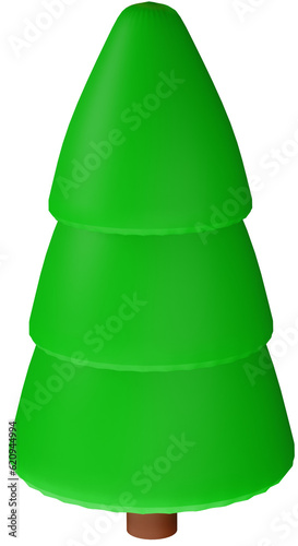 3D green fir tree of various shapes on a transparent background