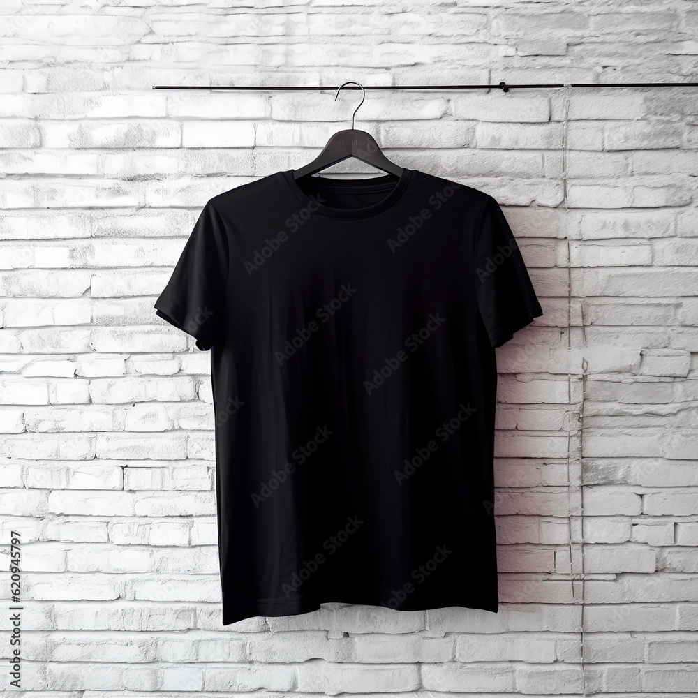 Illustration of a black plain t-shirt mockup, AI Generated Illustration of a black plain t-shirt mockup, AI Generated