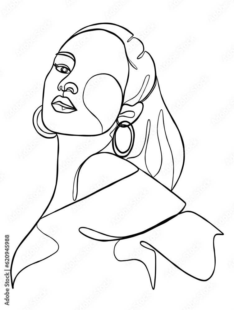 Continuous one line drawing of beautiful black woman. Vector illustration. Continuous one line drawing of beautiful black woman. Vector illustration.