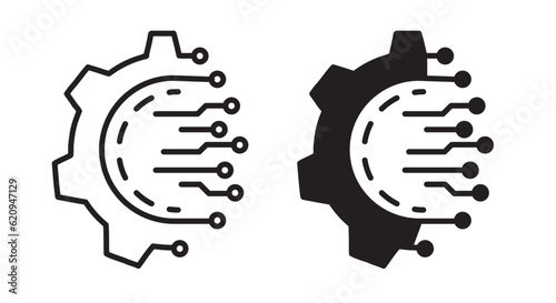 Digital technology gear icon set in fill and outline style. ai technology symbol.