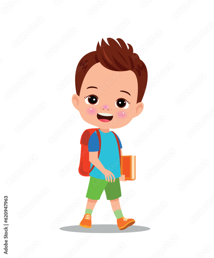 cute boy walking to school