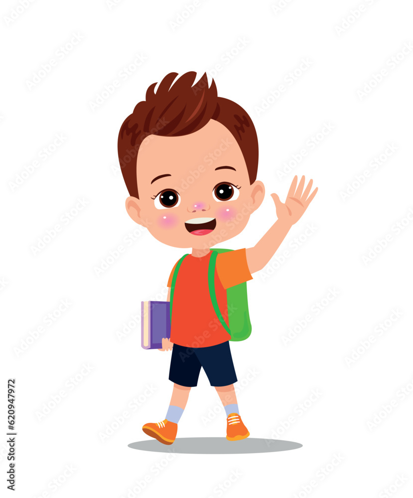 cute boy walking to school