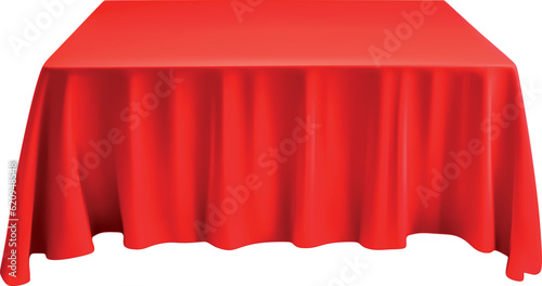 Table draped in red cloth is isolated on white.Vector EPS-10