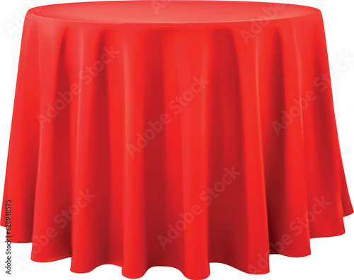 Table draped in red cloth is isolated on white.Vector EPS-10