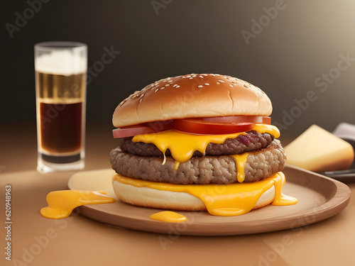 Delicious Beef Burger with fries and Cold Drink