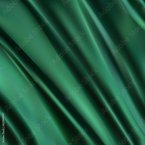 Green Satin Silky Cloth Fabric Textile Drape with Crease Wavy Folds background.With soft waves and,waving in the wind Texture of crumpled paper. object Vector,illustration. eps 10