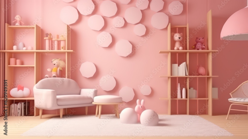Fototapeta premium interior of a child's room on pink background