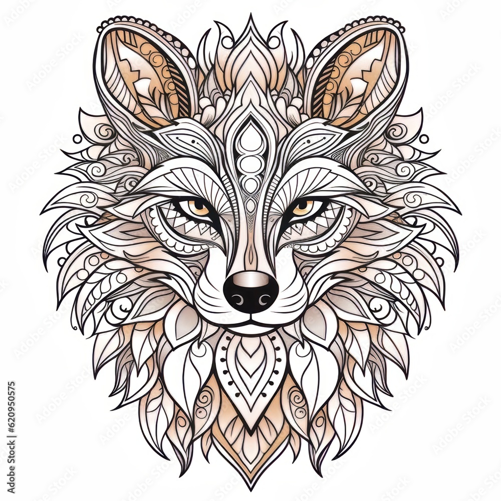 Obraz premium Coyote Mandala, Generative AI