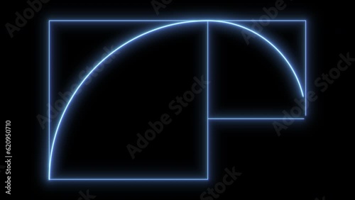 2d blue glow line animation of golden ratio Fibonacci sequence golden number on a black background fitting for overlay layer or compositing photo