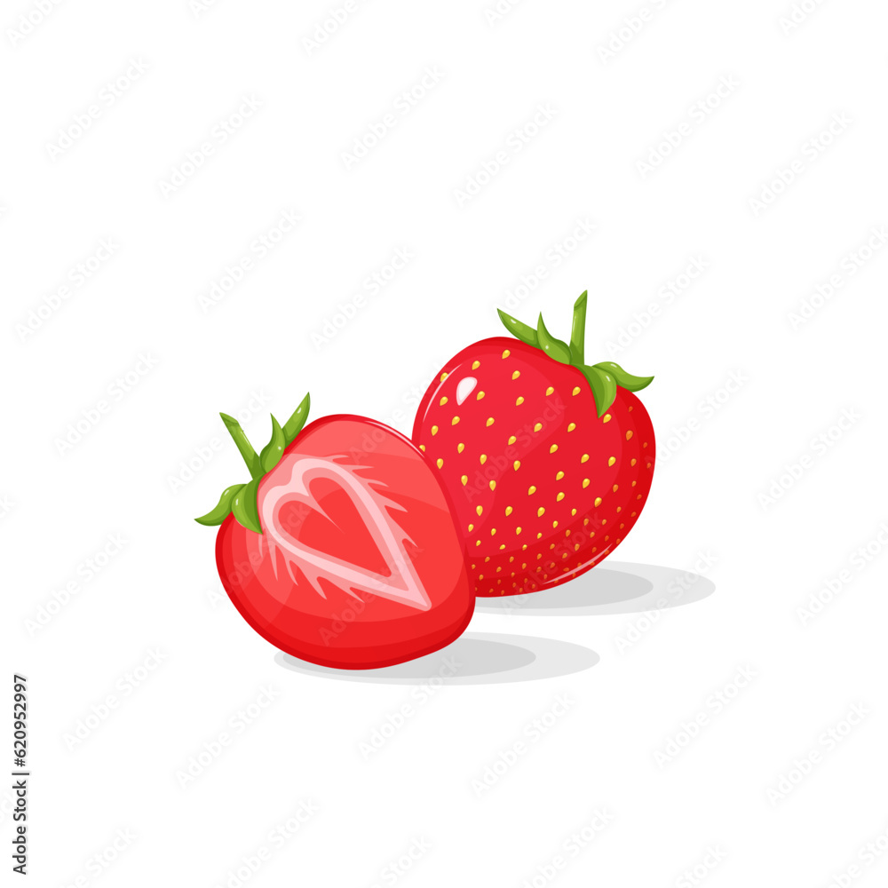 Half of a strawberry in a section. Flat design vector illustration of strawberries on a white background Half of a strawberry in a section. Flat design vector illustration of strawberries on a white background