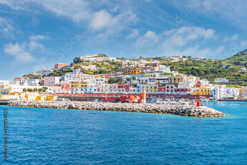 Colourful buildings surrounding the harbour of the fishing village of Ponza on a summer day, Ponza island, Pontine Islands, Latina province, Latium (Lazio) photo