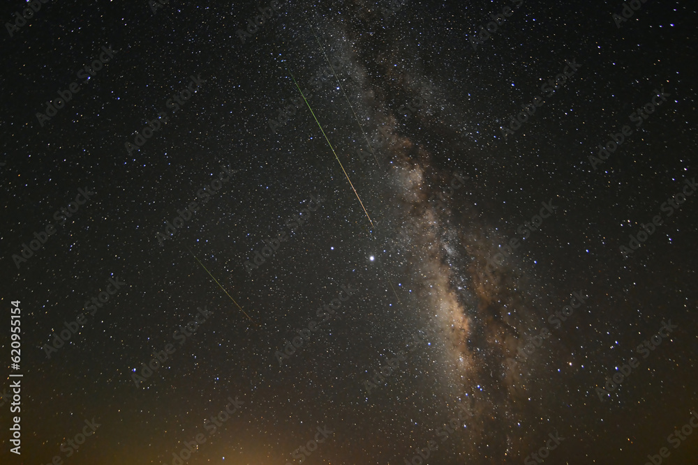 A photo of the night sky during a Perseids meteor shower