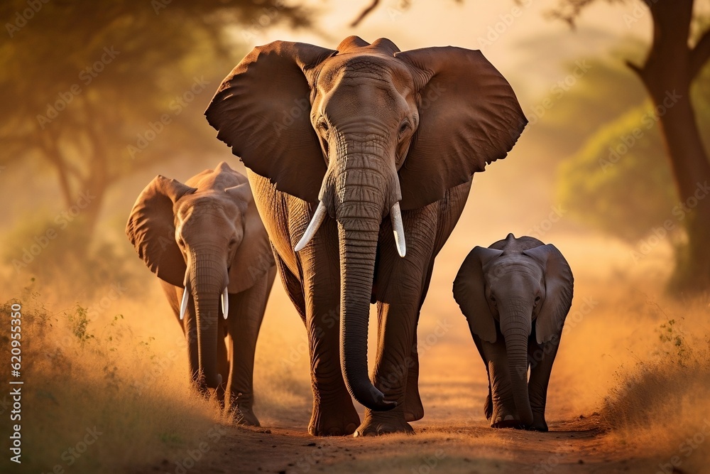 Gathering of African Elephants in their Natural Habitat. Generative AI