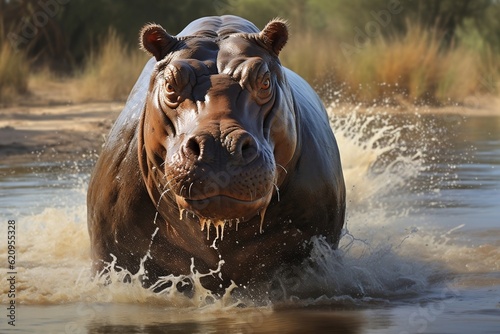 Majestic African Hippopotamus (Hippopotamus amphibius). Generative AI © Haider