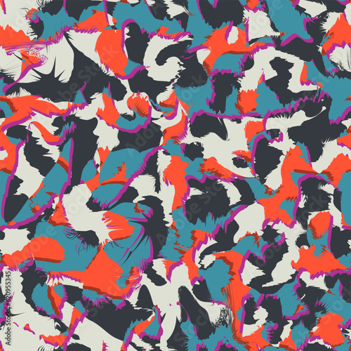 Colorful psychedelic abstract camouflage seamless pattern
