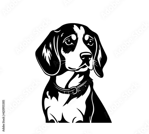Vector isolated one single sitting Beagle dog head front view black and white bw two colors silhouette. Template for laser engraving or stencil, print for t shirt	