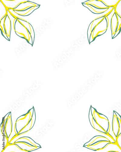 Greenery rectangle frame. Hand drawn lemon and leaves   and foliage border. Invitation template  wedding  greeting card  menu. Botanical plant  design. Sketch style.