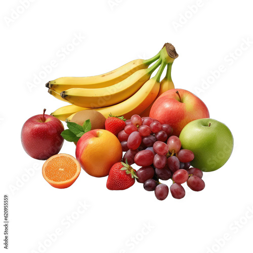 Assorted fruits isolated on transparent background