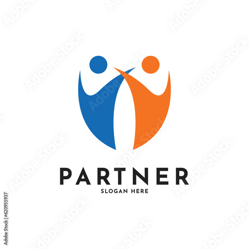 Team Partner Creative Logo design idea with people icon. Community, partners, group, startup or teamwork symbol