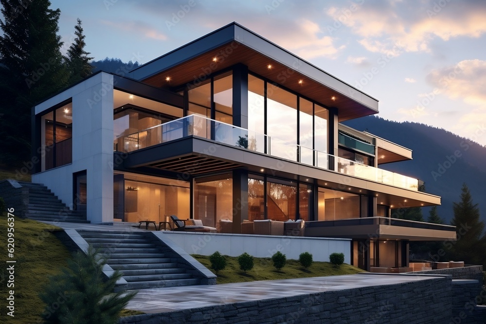 Mountain Oasis Beautiful Modern House, Real Estate, Generative AI