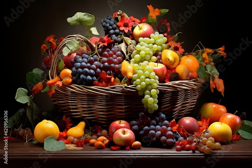 Abundant Harvest Basket of Fruits. Generative AI
