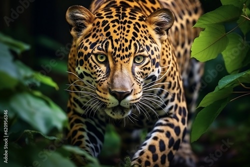 Majestic Rarity American Jaguar, Beautiful and Endangered in Nature, Generative AI