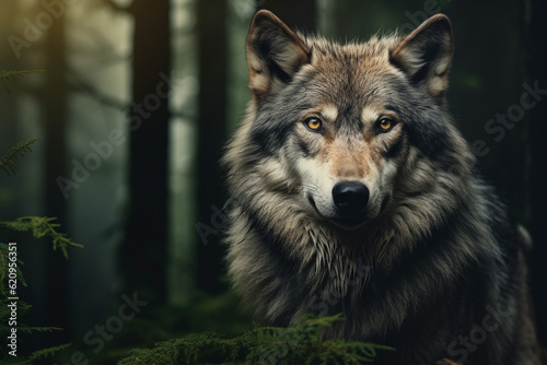 wolf in the forest. Generative AI.