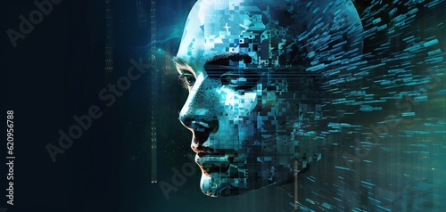 abstract head with binary code interface