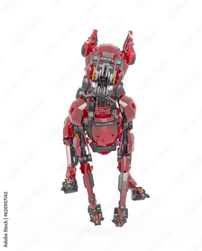 cyber dog is running in white background front view cyber dog is running in white background front view