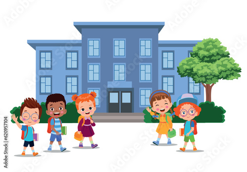 cute boy walking to school