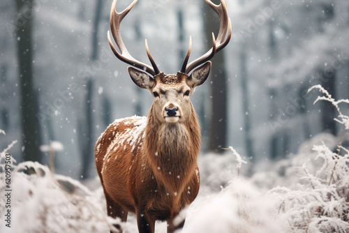 deer in the snow. Generative AI. © Fahad